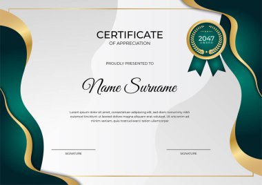 Modern çalışan altın sertifika tasarım şablonu