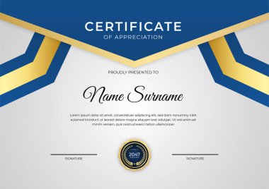 Profesyonel altın mavi sertifika tasarım şablonu