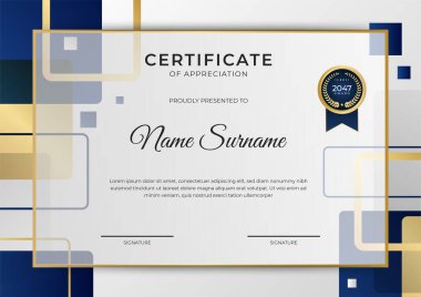 Modern çalışan altın mavi sertifika tasarım şablonu