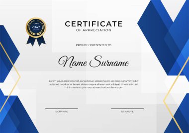 Modern çalışan altın mavi sertifika tasarım şablonu