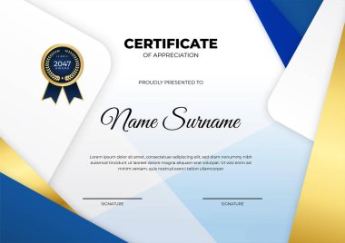 Modern çalışan altın mavi sertifika tasarım şablonu