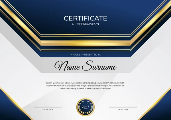 Modèle Professionnel Certificat Bleu Doré — Image vectorielle