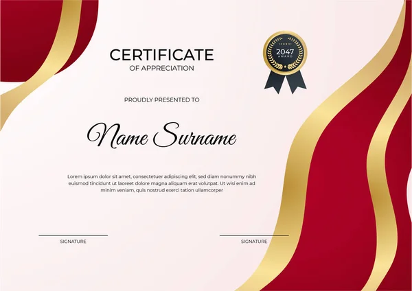 Modello Certificato Rosso Dorato Professionale — Vettoriale Stock