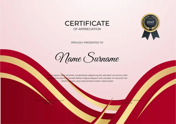 Szakmai Golden Red Certificate Design Sablon — Stock Vector