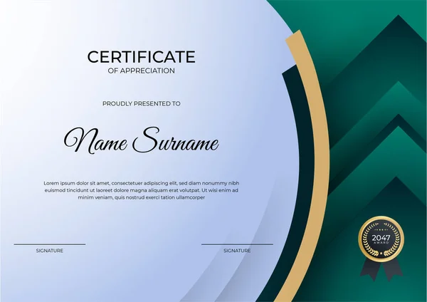Сучасний Працівник Золотий Зелений Шаблон Дизайну Сертифіката — стоковий вектор