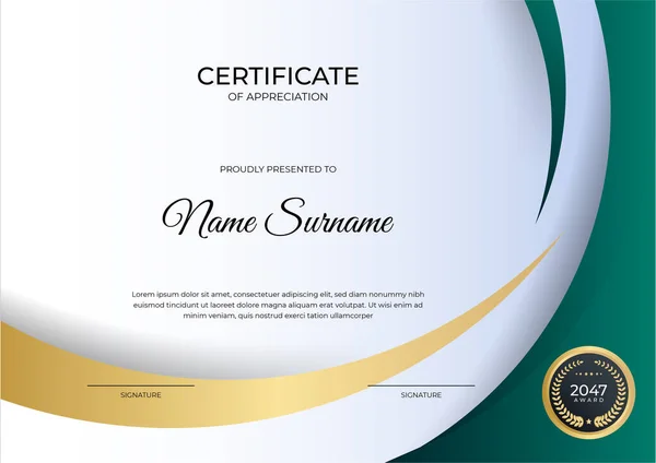 Modello Certificato Verde Dorato Professionale — Vettoriale Stock