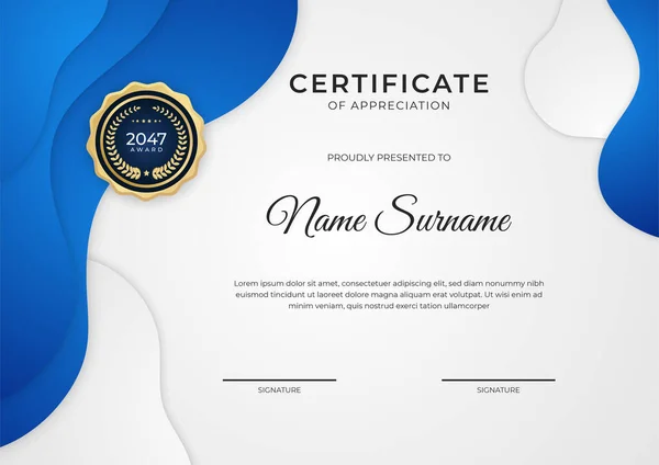 Modèle Professionnel Certificat Bleu Doré — Image vectorielle