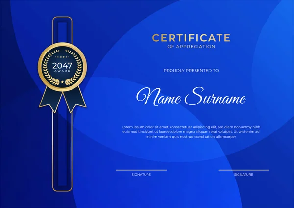 Professional Golden Blue Certificate Design Template — Stock Vector