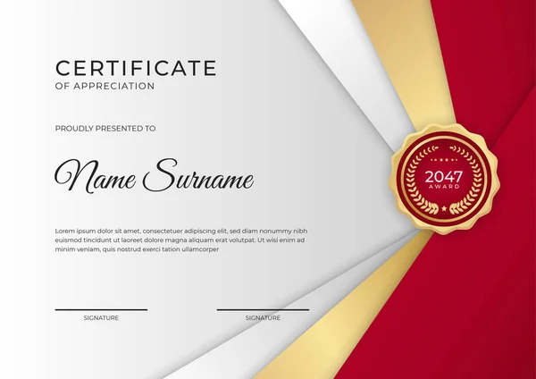 Modèle Professionnel Certificat Rouge Doré — Image vectorielle