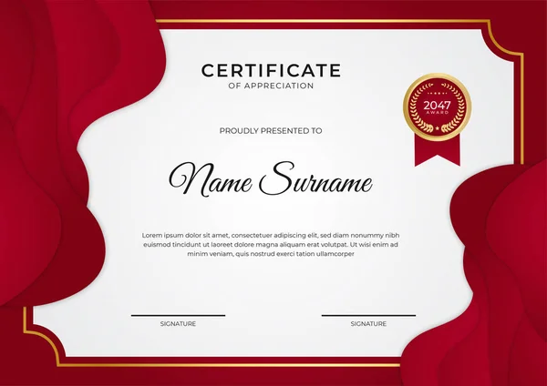 Plantilla Diseño Certificado Rojo Dorado Profesional — Vector de stock