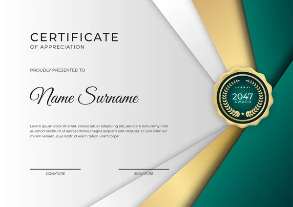 Professional Golden Green Certificate Design Template — Stock Vector