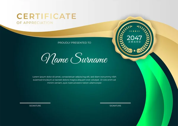 Modern Employee Golden Green Certificate Design Template — Stock Vector