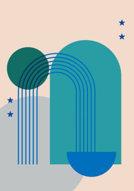 Soyut manzara çizimleri. Dağlar, güneş, ay, gün batımı, çöl, tepeler minimalist tasarım. Modern orta çağ sanatı, boho ev dekorasyonu, duvar sanatı.