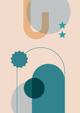 Soyut manzara çizimleri. Dağlar, güneş, ay, gün batımı, çöl, tepeler minimalist tasarım. Modern orta çağ sanatı, boho ev dekorasyonu, duvar sanatı.