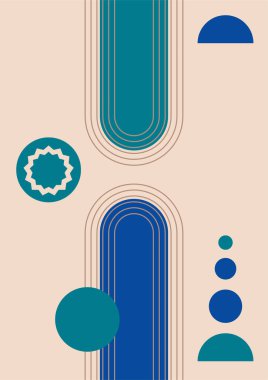 Soyut manzara çizimleri. Dağlar, güneş, ay, gün batımı, çöl, tepeler minimalist tasarım. Modern orta çağ sanatı, boho ev dekorasyonu, duvar sanatı.