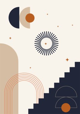 Klasik Renkli Düz Boho Geometrik Renk Tasarımı Posteri