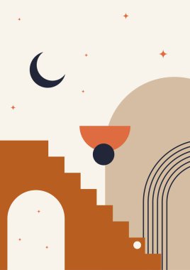 Klasik Renkli Düz Boho Geometrik Renk Tasarımı Posteri