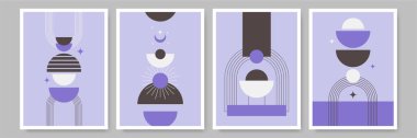 Modern minimalist soyut estetik çizimler. Bohem tarzı duvar dekoru. Çağdaş sanatsal posterlerin koleksiyonu.