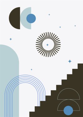 Klasik şekil tosca renkli Düz Boho Geometrik Renk Tasarımı Posteri