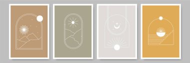 Modern minimalist soyut estetik çizimler. Bohem tarzı duvar dekoru. Çağdaş sanatsal posterlerin koleksiyonu.