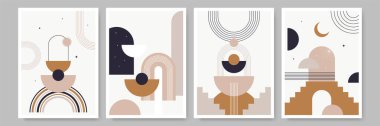 Modern minimalist soyut estetik çizimler. Bohem tarzı duvar dekoru. Çağdaş sanatsal posterlerin koleksiyonu.