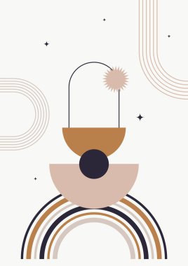 soyut şekil net renkli Düz Boho Geometrik Tarafsız Renk Tasarımı Posteri