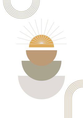 soyut Yükselen Güneş berrak renkli Düz Boho Geometrik Renk Tasarımı Posteri