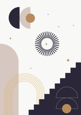 soyut şekil net renkli Düz Boho Geometrik Tarafsız Renk Tasarımı Posteri