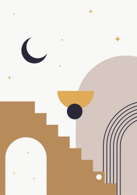 soyut şekil net renkli Düz Boho Geometrik Tarafsız Renk Tasarımı Posteri