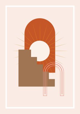 Minimalis şekli pembe renkli Düz Boho Geometrik Renk Tasarımı Posteri