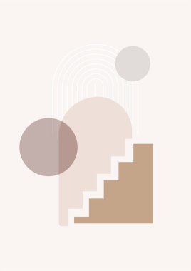 Minimalis şekli yumuşak pembe renkli Düz Boho Geometrik Renk Tasarımı Posteri