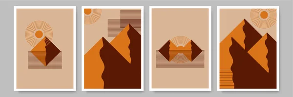 Abstrato Montanha Laranja Paisagem Colorido Plana Boho Geométrico Neutro Cor — Vetor de Stock