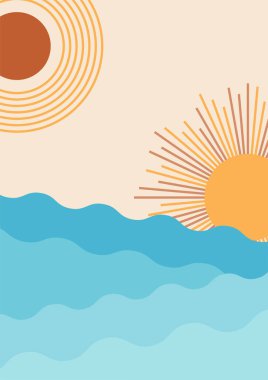 Plaj batımı renklendirici Düz Boho Geometrik Renk Tasarımı Posteri