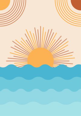 Plaj batımı renklendirici Düz Boho Geometrik Renk Tasarımı Posteri