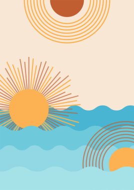 Plaj batımı renklendirici Düz Boho Geometrik Renk Tasarımı Posteri