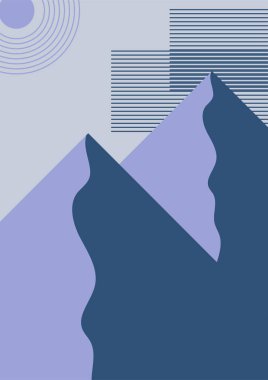 soyut dağ mor manzara renklendirici Düz Boho Geometrik Renk Tasarımı Posteri