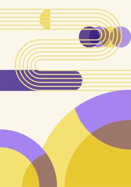 dalga soyut sarı mor renkli düz Boho Geometrik Renk Tasarımı Posteri