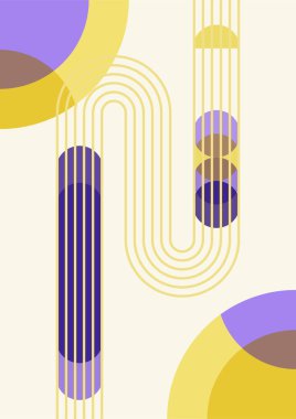 dalga soyut sarı mor renkli düz Boho Geometrik Renk Tasarımı Posteri