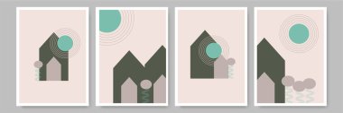 Basit ev şekli yeşil Düz Boho Geometrik Renk Tasarımı Posteri