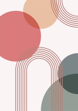 Soyut kırmızı renkli daire Boho Geometrik Tarafsız Renk Tasarımı Posteri