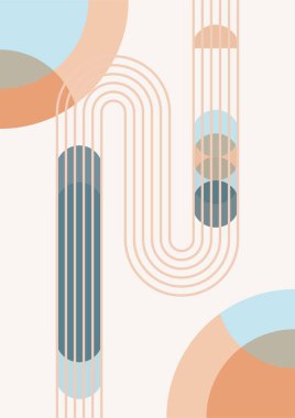 dalga soyut mavi turuncu renkli Düz Boho Geometrik Renk Tasarımı Posteri