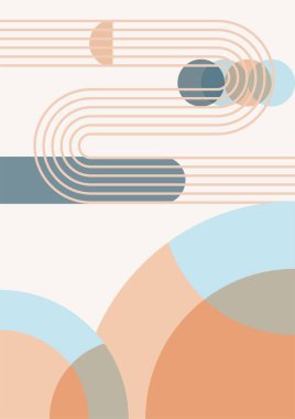 dalga soyut mavi turuncu renkli Düz Boho Geometrik Renk Tasarımı Posteri