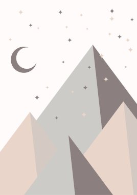 soyut dağ manzarası renklendirici Düz Boho Geometrik Renk Tasarımı Posteri