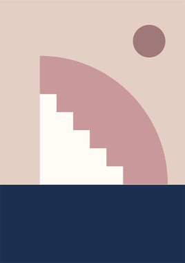 Merdiven soyut renkli Düz Boho Geometrik Renk Tasarımı Posteri