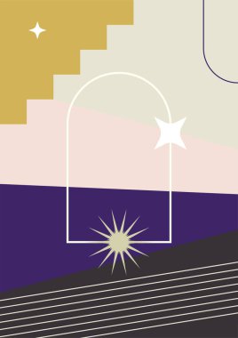 Merdiven soyut renkli Düz Boho Geometrik Renk Tasarımı Posteri