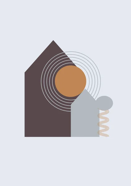 Απλό Σχήμα Σπιτιού Επίπεδη Boho Γεωμετρική Ουδέτερο Χρώμα Σχεδιασμό Αφίσα — Διανυσματικό Αρχείο