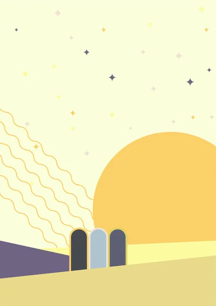Abstrakt Sonnenuntergang Gelb Bunt Flach Boho Geometrisch Neutral Farbdesign Poster — Stockvektor