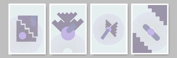 楼梯抽象紫色彩色平面Boho几何中性色彩设计海报 — 图库矢量图片