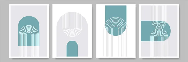 单行平面Boho几何中性色彩设计海报 — 图库矢量图片