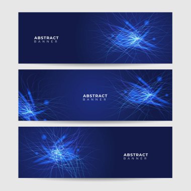 Soyut neon tarzı mavi geniş pankart tasarımı arka plan